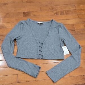 Cropped Grey Long-Sleeve Knit Top Size L